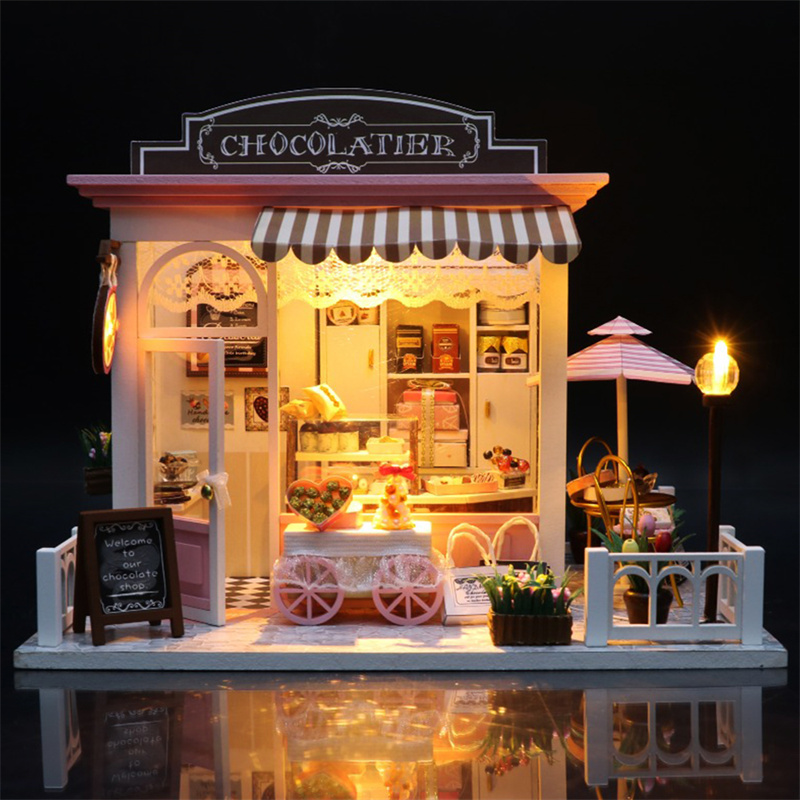 Woodworking Kits For Kids - DIY Miniature Wooden Dollhouse Kit Chocolate